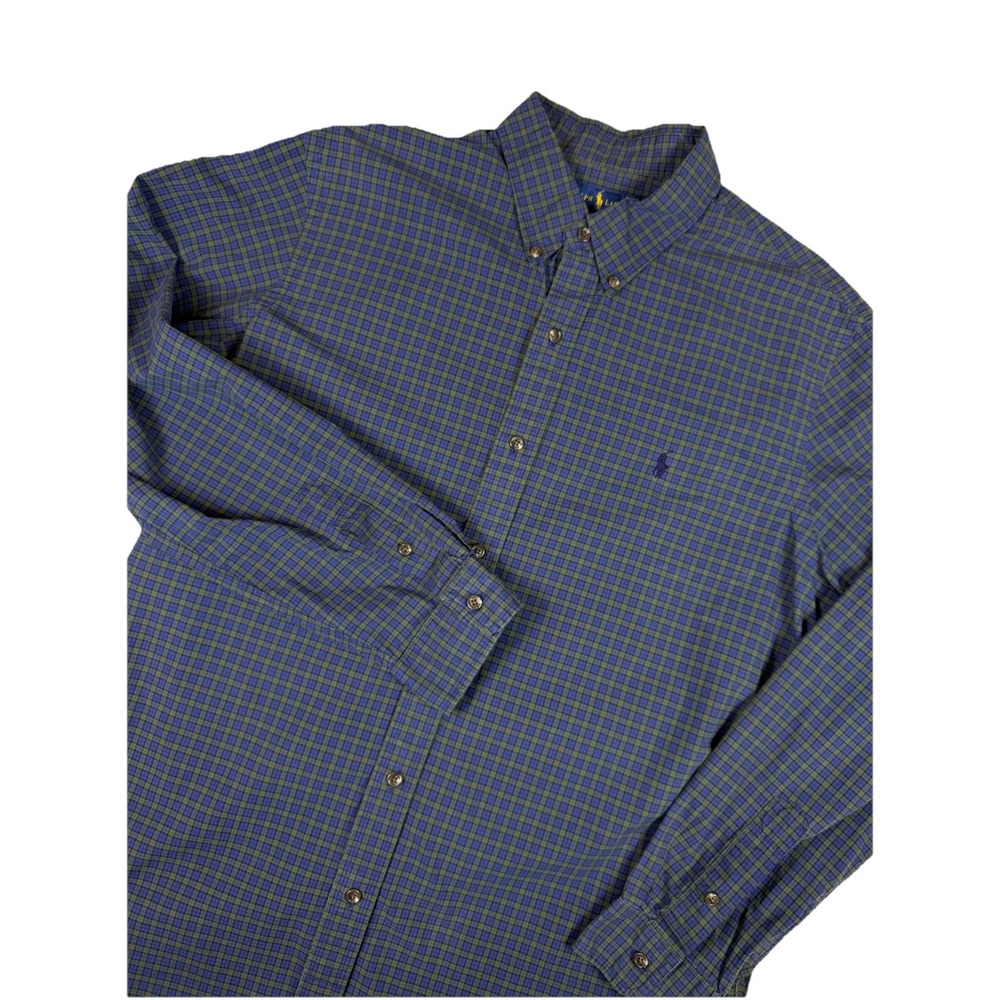 Ralph Lauren Shirt XL Classic Fit Green Blue‎ Plaid Cotton Tartan Preppy Button